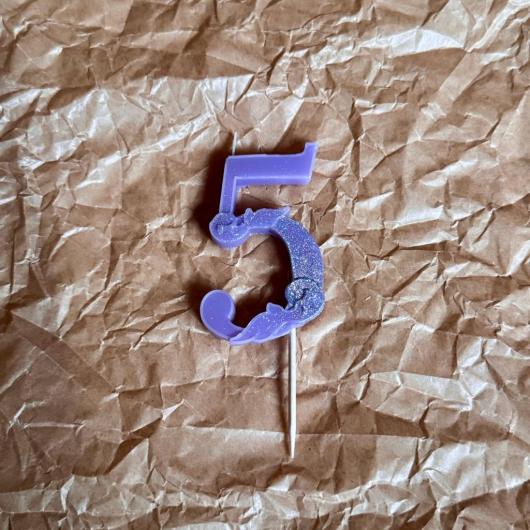Свеча для торта восковая "Цифра 5", сирень