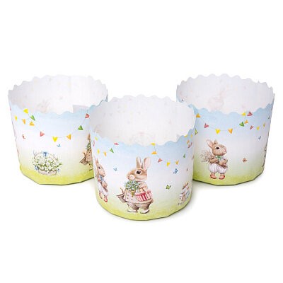 Форма бумажная для кулича d110, h85мм РЕТРО ЗАЙЦЫ 300г